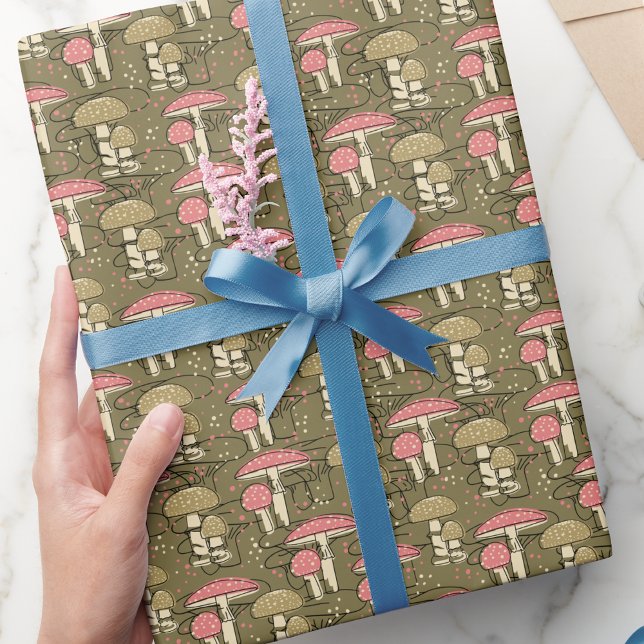Modern Trendy Cute Fun Mushroom Pattern Wrapping Paper (Creator Uploaded)