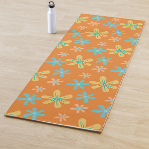 Modern Trendy Cute Girly Floral Orange Monogram Yoga Mat