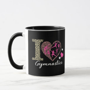 Modern Trendy Cute I Love Gymnastics Leopard Mug