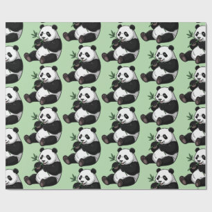 Modern Trendy Cute Panda Bear With Greenery Bamboo Wrapping Paper