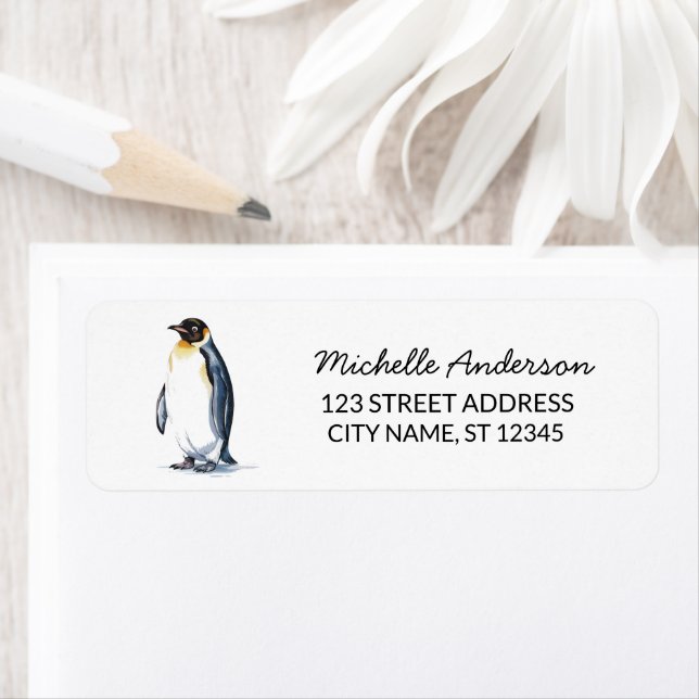 Modern Trendy Cute Penguin Return Address          Return Address Label (Insitu)