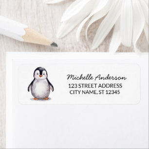 Modern Trendy Cute Penguin Return Address          Return Address Label