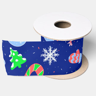 Modern Trendy Cute Stylish Blue Christmas Satin Ribbon