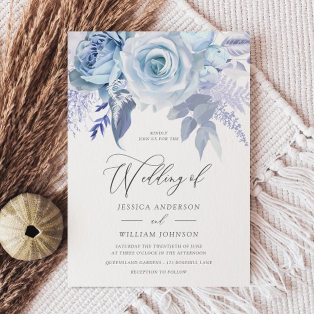 Modern Trendy Designer Dusty Blue Wedding Invitation (Creator Uploaded)