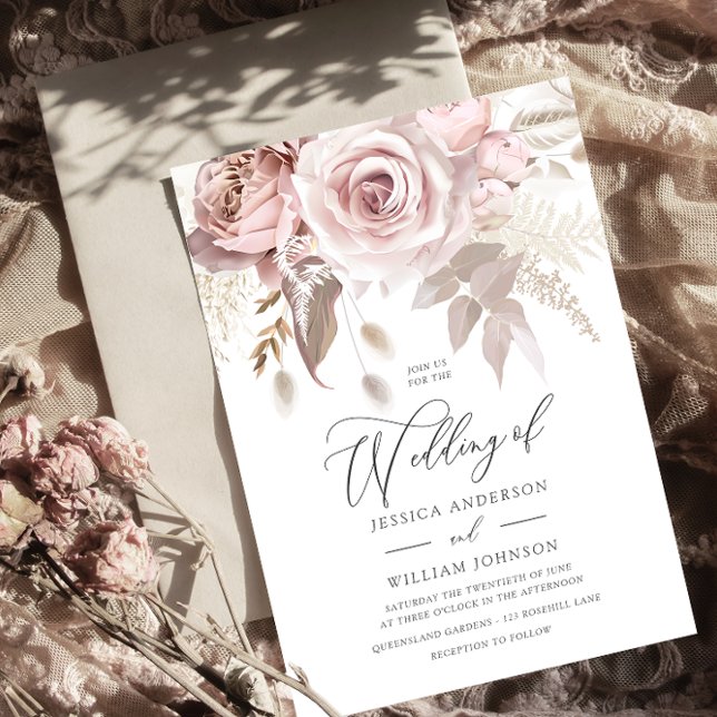 Modern Trendy Designer Dusty Rose Blush Wedding Invitation (Creator Uploaded)