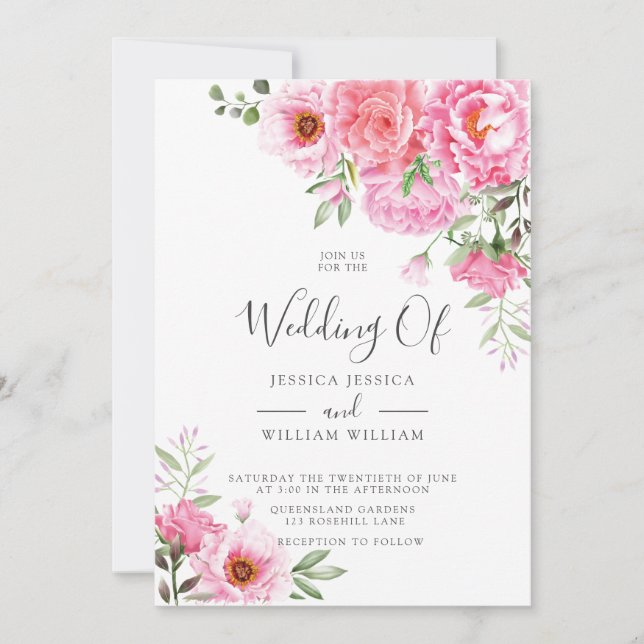 Modern Trendy Designer Rose Wedding Invitations (Front)