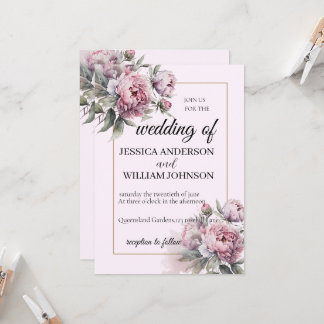 Modern Trendy Desinger Dusty Rose Blush Weeding Invitation