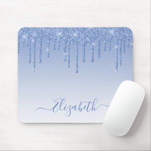 Modern Trendy Dusty Blue Glitter Stylish Script Mouse Pad
