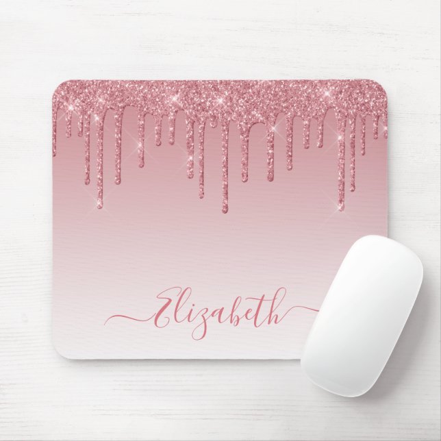 Modern Trendy Dusty Pink Glitter Stylish Script Mouse Pad (With Mouse)