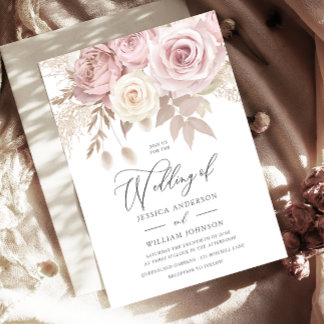 Modern Trendy Dusty Rose Blush Floral Wedding Invitation