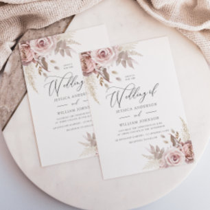 Modern Trendy Dusty Rose Blush Floral Wedding Invitation