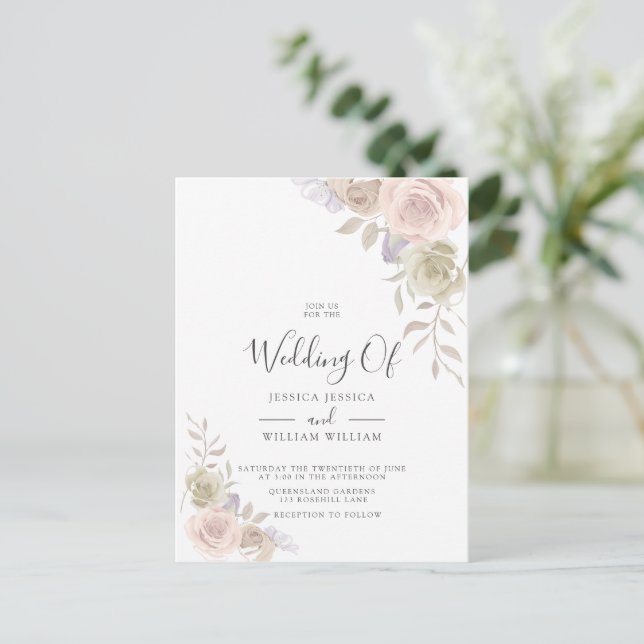 Modern Trendy Dusty Rose Blush Wedding Invitations (Standing Front)