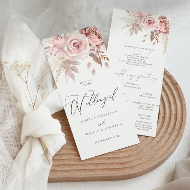 Modern Trendy Dusty Rose Blush Wedding Program (Creator Uploaded)