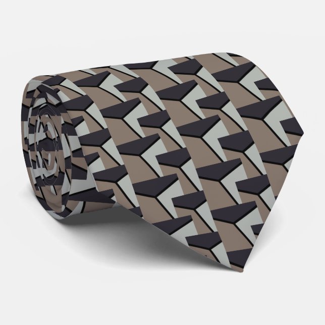 Modern Trendy Earth Toned Pattern Tie (Rolled)