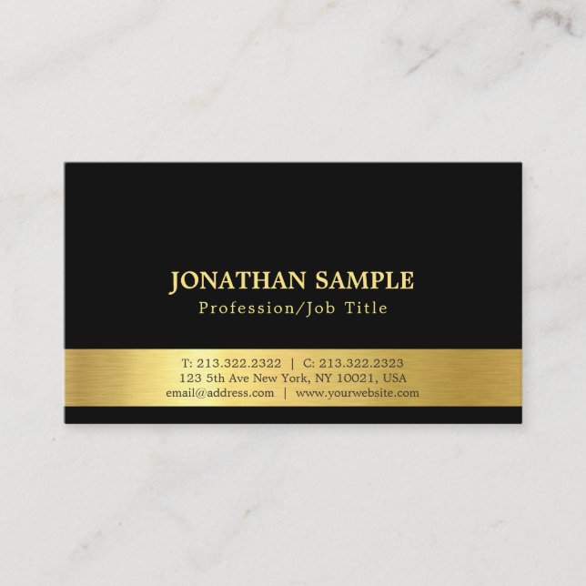 Modern Trendy Elegant Black And Gold Plain Luxury Business Card (Front)