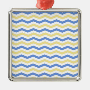 Modern, trendy, elegant blue and yellow chevron metal ornament