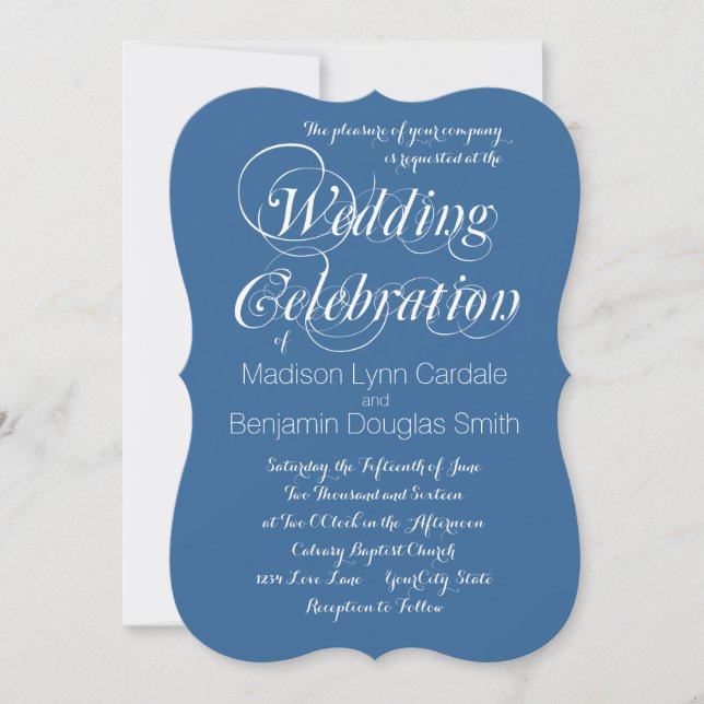 Modern Trendy Elegant Blue Wedding Invitations (Front)