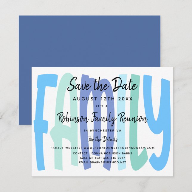 Modern Trendy Family Reunion Save the Date Card (Front/Back)