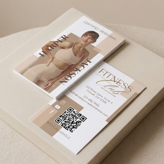 Modern Trendy Fitness Trainer Photo Logo QR Code Business Card (Modern Trendy Fitness Trainer Photo Logo QR Code Business Card)