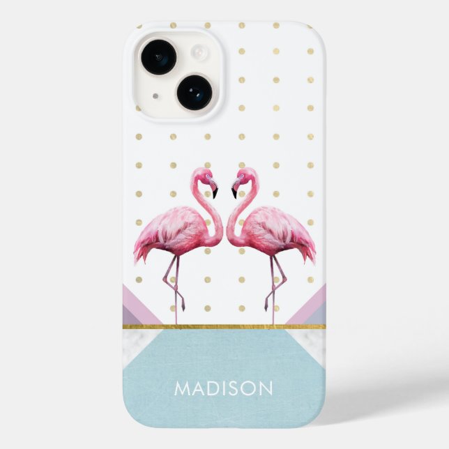 Modern Trendy Flamingo Pink Girly Name Case-Mate iPhone Case (Back)
