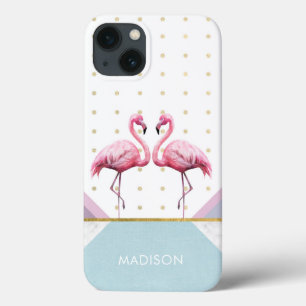 Modern Trendy Flamingo Pink Girly Name iPhone 13 Case
