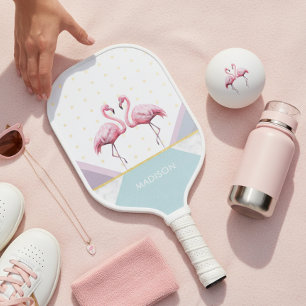 Modern Trendy Flamingo Pink Girly Name Pickleball Paddle