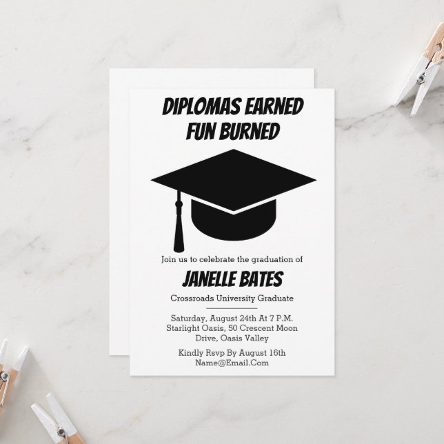 modern trendy funny graduation invitations (Front/Back In Situ)