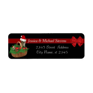 Modern trendy funny holiday cat & mouse santa return address label