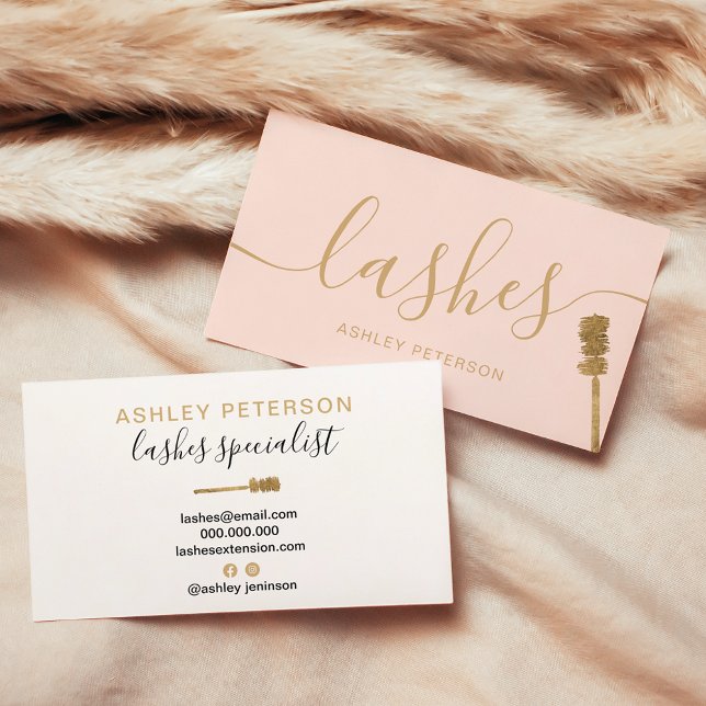 Modern trendy girly gold lashes brush blush pink business card (Modern trendy girly gold lashes brush blush pink business card)