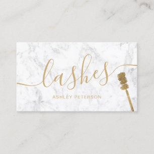Modern trendy girly gold lashes brush white marble business card