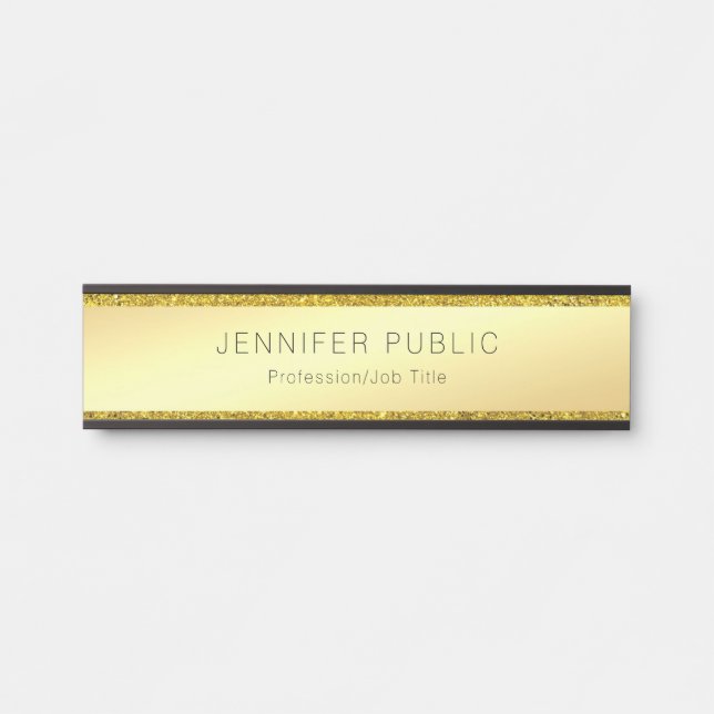 Modern Trendy Glam Gold Glitter Elegant Template Door Sign (Front)
