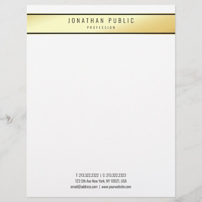 Modern Trendy Glamour Gold White Elegant Template Custom Letterhead (Front)
