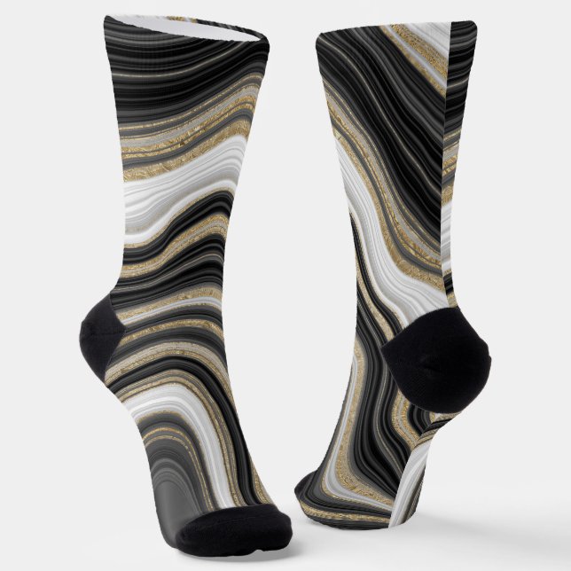 Modern trendy glitter and marble black and gold socks (Angled)