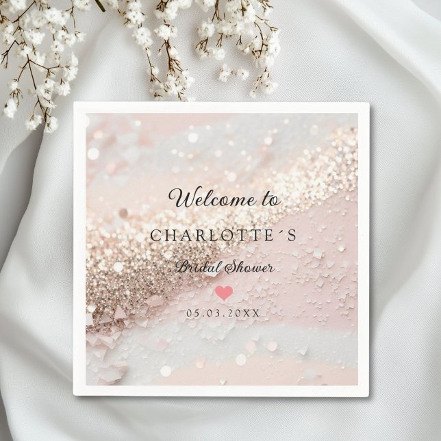 Modern, Trendy, Glitter Napkin (Personalized Modern Glitter Bridal Shower Napkins)