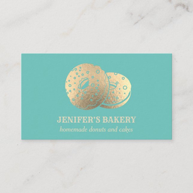 Modern trendy gold doughnuts  homemade bakery business card (Front)