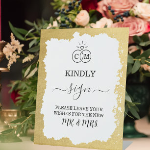 Modern Trendy Gold Frame Wedding Guest Book Pedestal Sign