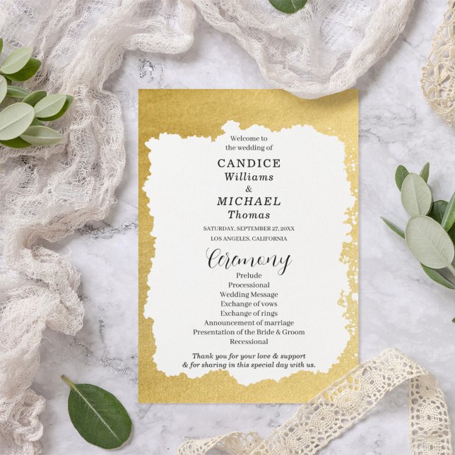 Modern Trendy Gold Frame Wedding  Program (Creator Uploaded)