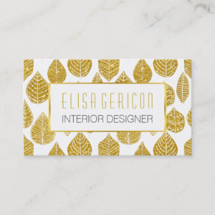 Modern, trendy gold glitter broad leaves pattern business card