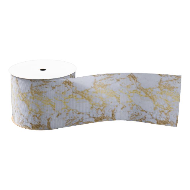 Modern Trendy Gold Glitter Marble Grosgrain Ribbon (Spool)
