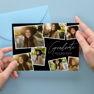 Modern trendy graduate 7 photo graduation announcement