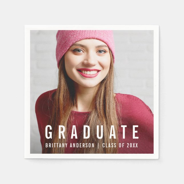 Modern Trendy Graduation Party Photo Napkin (Front)