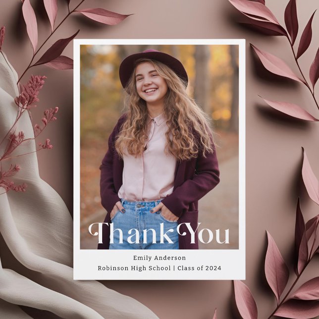 Modern Trendy Graduation Photo Thank You Card (Creator Uploaded)