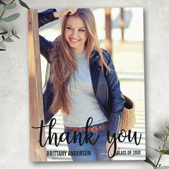 Modern Trendy Graduation Thank You Graduate Photo Postcard (Customize to change your personalized text size or text style.)
