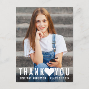 Modern Trendy Graduation Thank You Heart Postcard