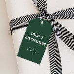 Modern Trendy Green Merry Christmas Gift Tags<br><div class="desc">This is a modern and trendy holiday gift tag using bold typography with "Merry Christmas" in dark pine green and white. This is would suit anyone looking for gift wrapping supplies that are simple and minimal in style but still festive. Please contact the designer for any queries regarding this design...</div>