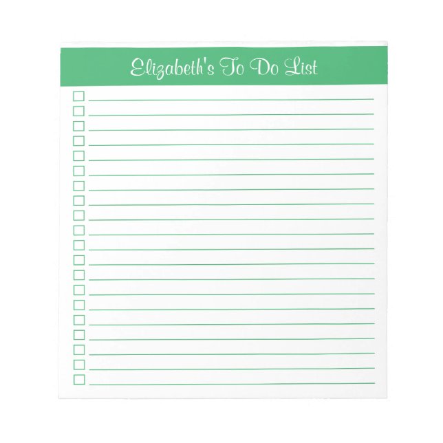 Modern Trendy Green One Column Checklist Notepad (Front)