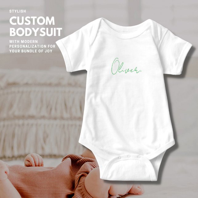 Modern Trendy Green Script Personalised Baby Bodysuit (Creator Uploaded)