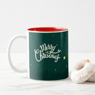 Modern Trendy Green Trees Merry Christmas Mug