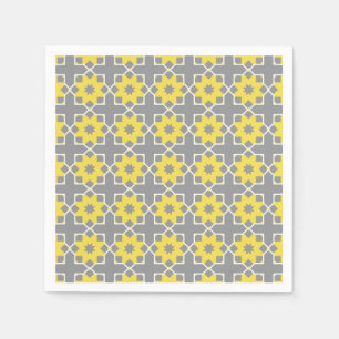 Modern Trendy Grey and Yellow Flowers Napkin