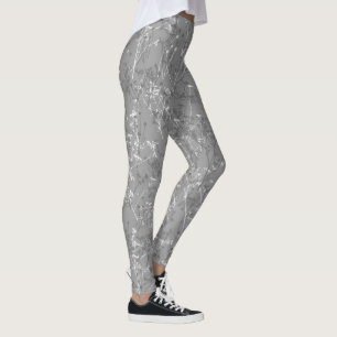 Modern Trendy Grey Wildflower Pattern Leggings